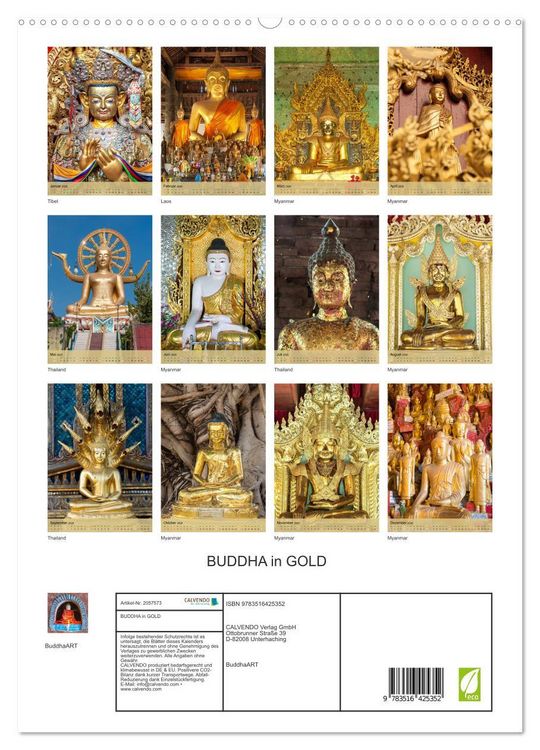 Produktbild: BUDDHA in GOLD (hochwertiger Premium Wandkalender 2026 DIN A2 hoch), Kunstdruck in Hochglanz