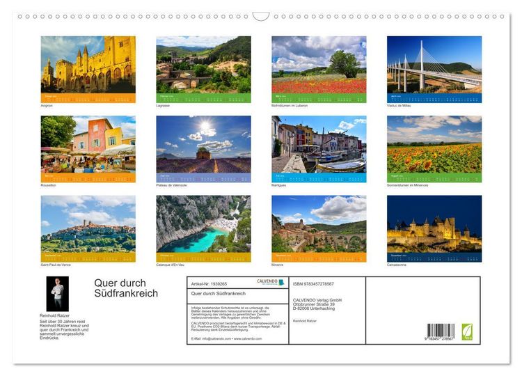 Produktbild: Quer durch S&uuml;dfrankreich (Wandkalender 2026 DIN A2 quer), CALVENDO Monatskalender
