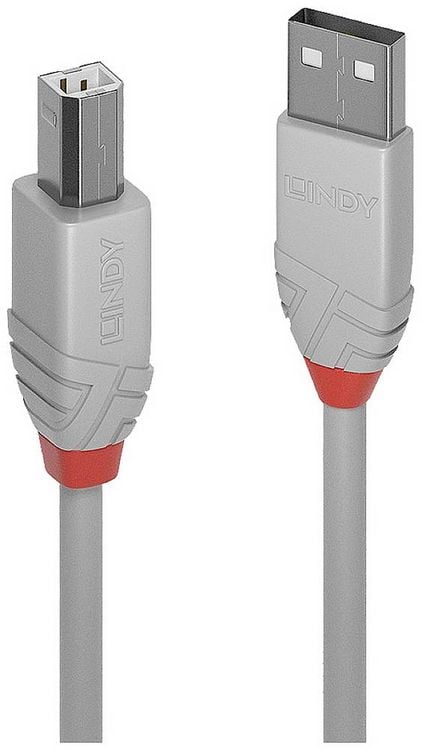 Produktbild: LINDY USB-Kabel USB 2.0 USB-A Stecker, USB-B Stecker 0.50m Grau 36681