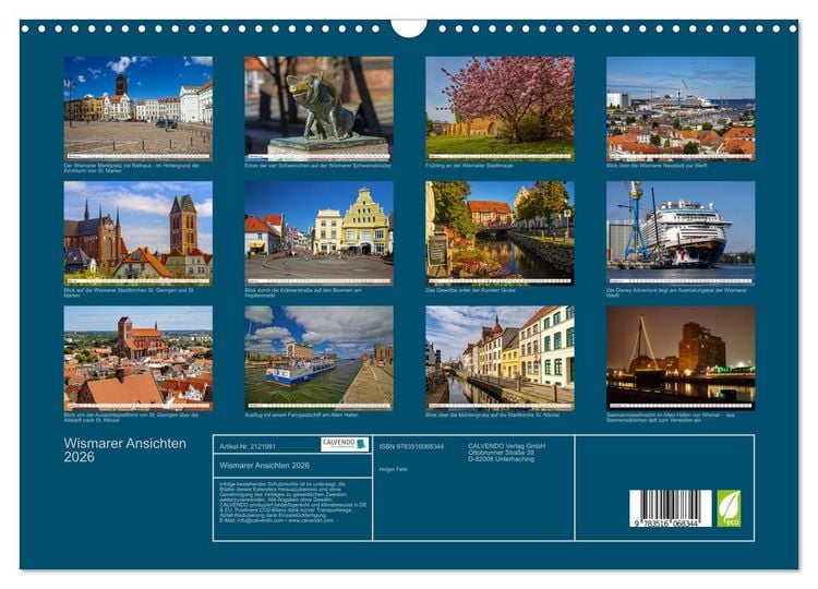 Produktbild: Wismarer Ansichten 2026 (Wandkalender 2026 DIN A3 quer), CALVENDO Monatskalender