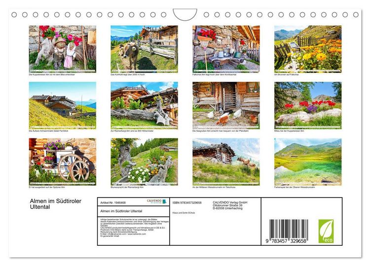 Produktbild: Almen im S&uuml;dtiroler Ultental (Wandkalender 2026 DIN A4 quer), CALVENDO Monatskalender