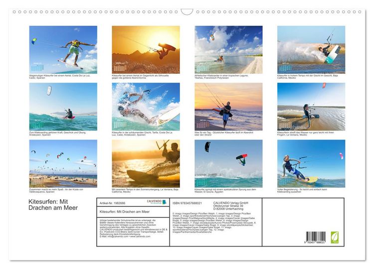 Produktbild: Kitesurfen: Mit Drachen am Meer (Wandkalender 2026 DIN A2 quer), CALVENDO Monatskalender