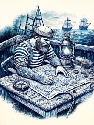 Produktbild: CALVENDO Puzzle Seemann bei der nautischen Planung. Vintage Motiv | 1000 Teile Lege-Gr&ouml;&szlig;e 64x48cm Foto-Puzzle f&uuml;r gl&uuml;ckliche Stunden
