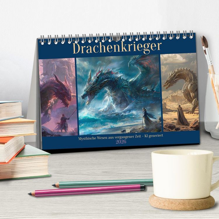 Produktbild: Drachenkrieger (Tischkalender 2026 DIN A5 quer), CALVENDO Monatskalender