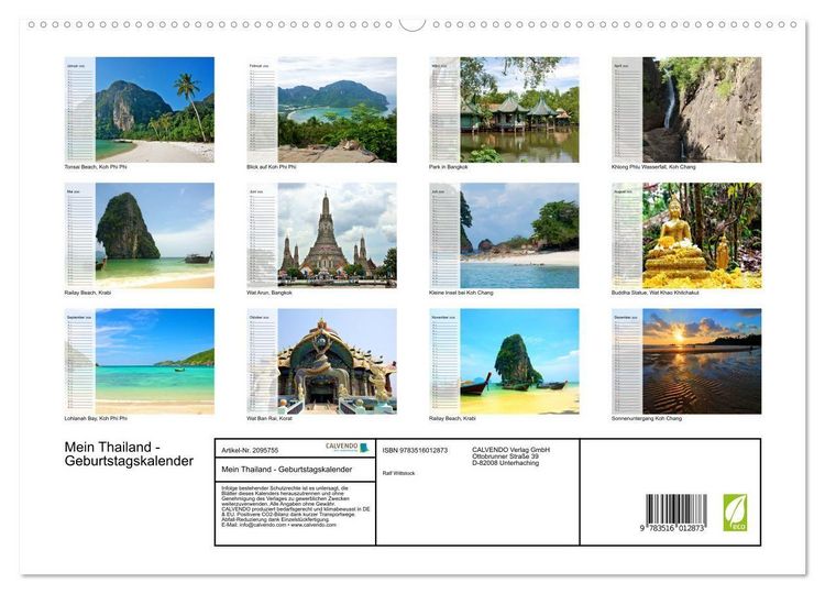 Produktbild: Mein Thailand - Geburtstagskalender (hochwertiger Premium Wandkalender 2026 DIN A2 quer), Kunstdruck in Hochglanz