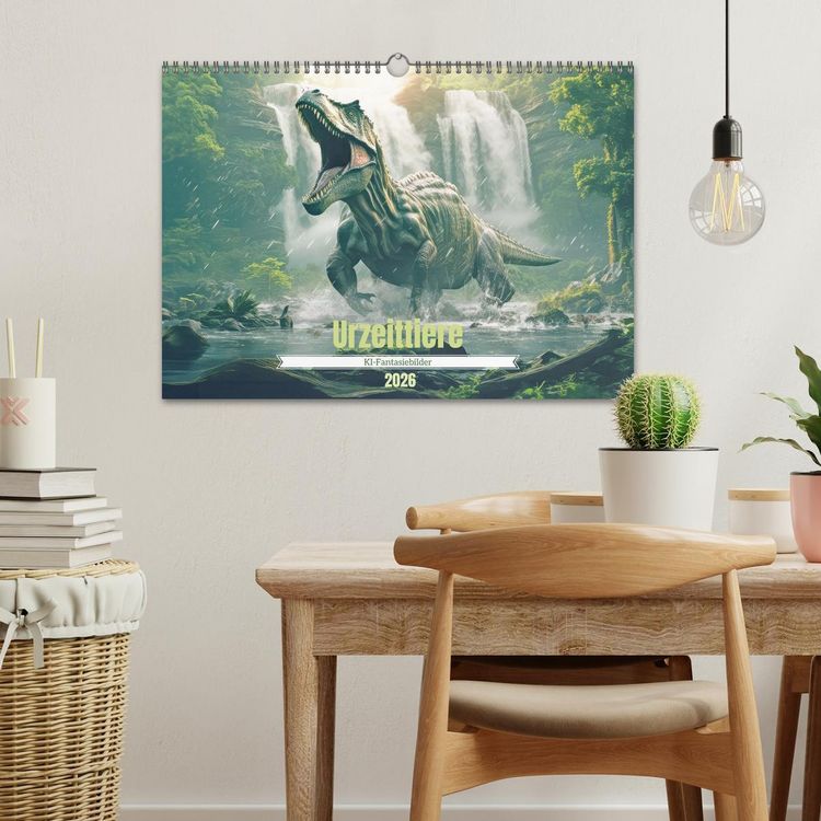 Produktbild: Urzeittiere - KI-Fantasiebilder (Wandkalender 2026 DIN A3 quer), CALVENDO Monatskalender