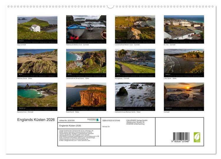 Produktbild: Englands K&uuml;sten 2026 (hochwertiger Premium Wandkalender 2026 DIN A2 quer), Kunstdruck in Hochglanz