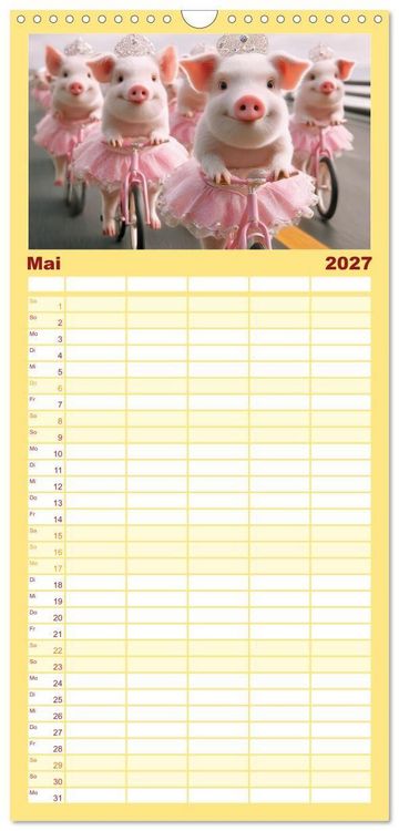 Produktbild: Familienplaner 2027 - Vom Gl&uuml;ck, ein Schweinchen zu sein mit 5 Spalten (Wandkalender, 21 x 45 cm) CALVENDO