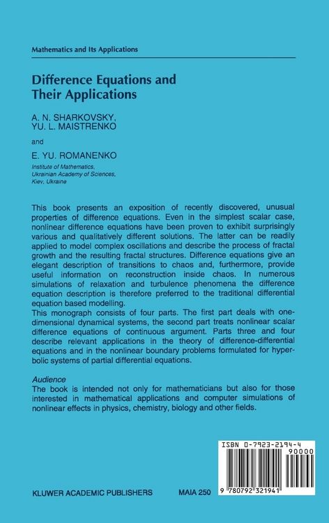Produktbild: Difference Equations and Their Applications