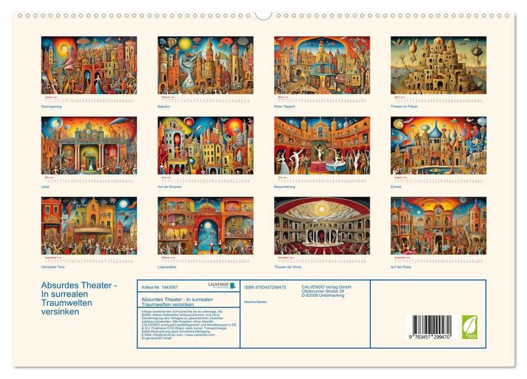 Produktbild: Absurdes Theater - In surrealen Traumwelten versinken (hochwertiger Premium Wandkalender 2026 DIN A2 quer), Kunstdruck in Hochglanz