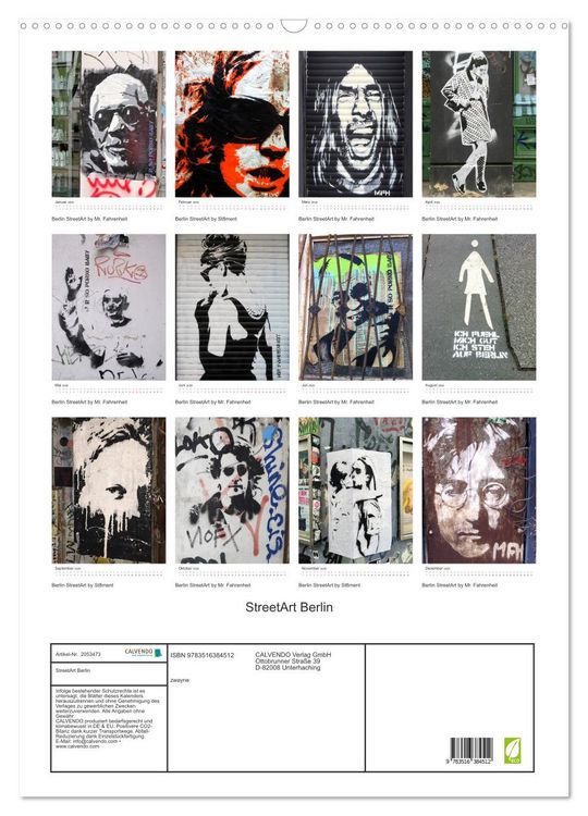 Produktbild: StreetArt Berlin (Wandkalender 2026 DIN A2 hoch), CALVENDO Monatskalender