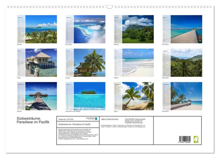 Produktbild: S&uuml;dseetr&auml;ume. Paradiese im Pazifik (Wandkalender 2026 DIN A2 quer), CALVENDO Monatskalender