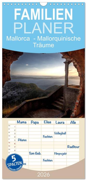 Produktbild: Familienplaner 2026 - Mallorca - Mallorquinische Tr&auml;ume mit 5 Spalten (Wandkalender, 21 x 45 cm) CALVENDO