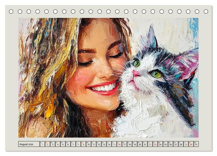Produktbild: Zweisamkeit in Farben. Katzen und Menschen in Harmonie (Tischkalender 2026 DIN A5 quer), CALVENDO Monatskalender