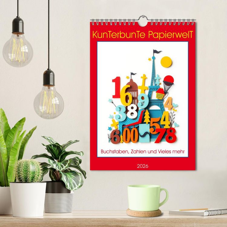 Produktbild: Kunterbunte Paperwelt - Buchstaben, Zahlen und Vieles mehr (Wandkalender 2026 DIN A4 hoch), CALVENDO Monatskalender