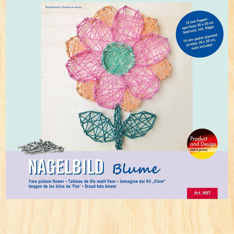 Produktbild: PEBARO NB7 - Nagelbild Blume, Fadenbild, Fadenspannbild, String Art mit Motiv Blume, 20x20cm, Bastelset
