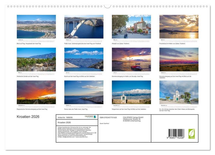Produktbild: Kroatien 2026 (hochwertiger Premium Wandkalender 2026 DIN A2 quer), Kunstdruck in Hochglanz