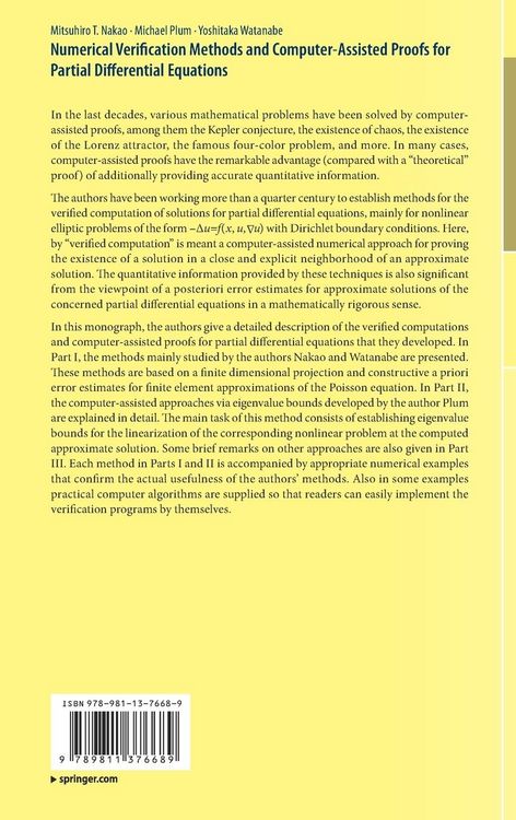 Produktbild: Numerical Verification Methods and Computer-Assisted Proofs for Partial Differential Equations