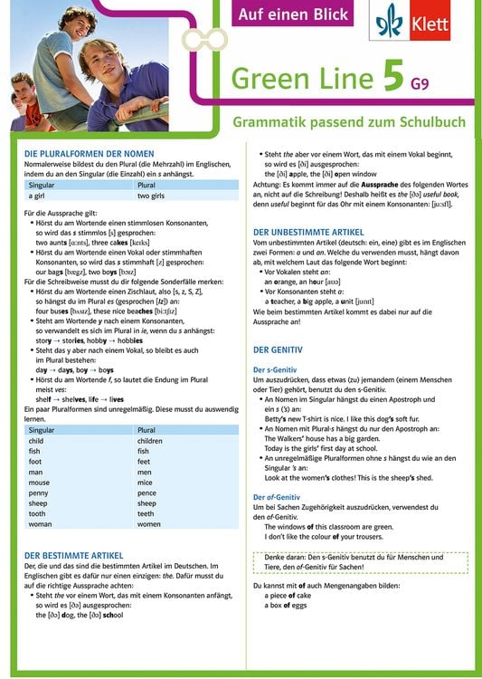 Produktbild: Green Line 5 G9 Klasse 9 Auf einen Blick. Grammatik passend zum Schulbuch