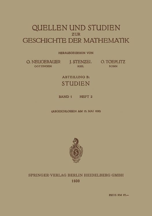 Produktbild: Quellen und Studien zur Geschichte der Mathematik