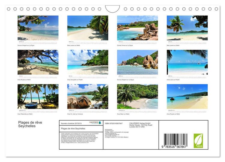 Produktbild: Plages de r&ecirc;ve Seychelles (Calendrier mural 2026 DIN A4 vertical), CALVENDO calendrier mensuel
