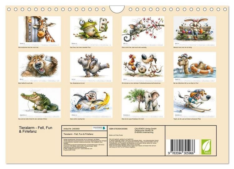 Produktbild: Tieralarm - Fell, Fun & Firlefanz (Wandkalender 2027 DIN A4 quer), CALVENDO Monatskalender