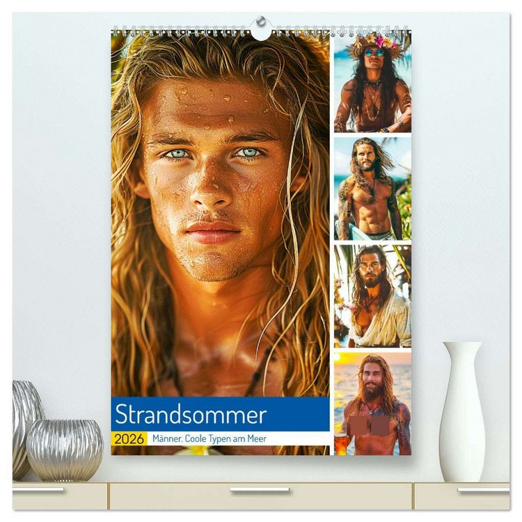 Produktbild: Strandsommer. M&auml;nner. Coole Typen am Meer (hochwertiger Premium Wandkalender 2026 DIN A2 hoch), Kunstdruck in Hochglanz