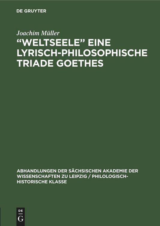 Produktbild: "Weltseele" eine lyrisch-philosophische Triade Goethes