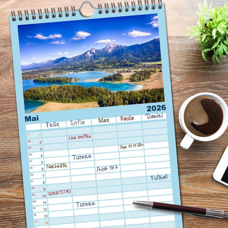 Produktbild: Familienplaner 2026 - Der wundersch&ouml;ne Faaker See in K&auml;rnten mit 5 Spalten (Wandkalender, 21 x 45 cm) CALVENDO