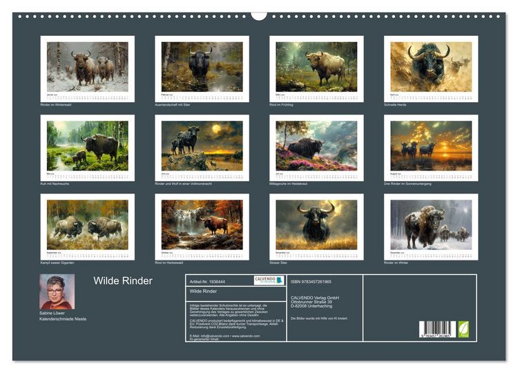 Produktbild: Wilde Rinder (Wandkalender 2026 DIN A2 quer), CALVENDO Monatskalender