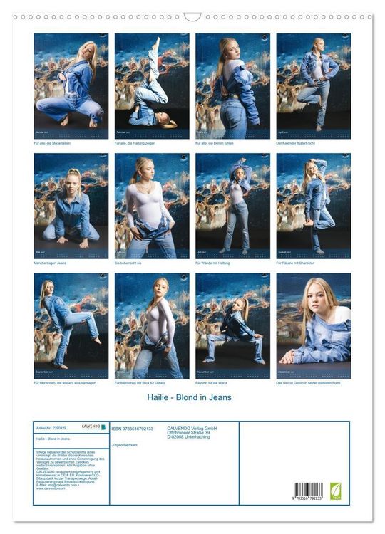 Produktbild: Hailie - Blond in Jeans (Wandkalender 2027 DIN A2 hoch), CALVENDO Monatskalender