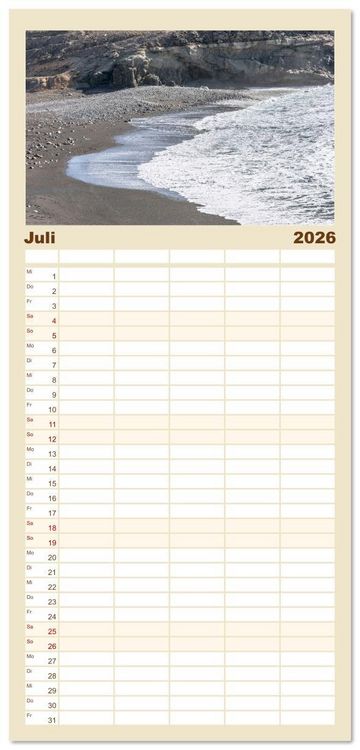 Produktbild: Familienplaner 2026 - Fuerteventura - W&uuml;stenzauber und Meeresrauschen mit 5 Spalten (Wandkalender, 21 x 45 cm) CALVENDO