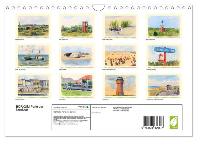 Produktbild: BORKUM Perle der Nordsee (Wandkalender 2026 DIN A4 quer), CALVENDO Monatskalender