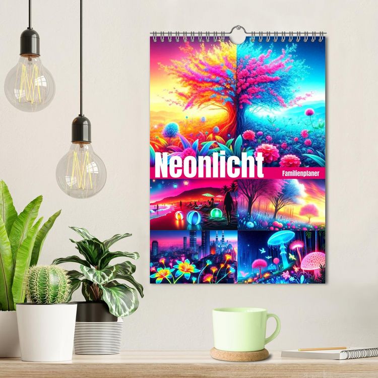 Produktbild: Neonlicht Familienplaner (Wandkalender 2026 DIN A4 hoch), CALVENDO Monatskalender