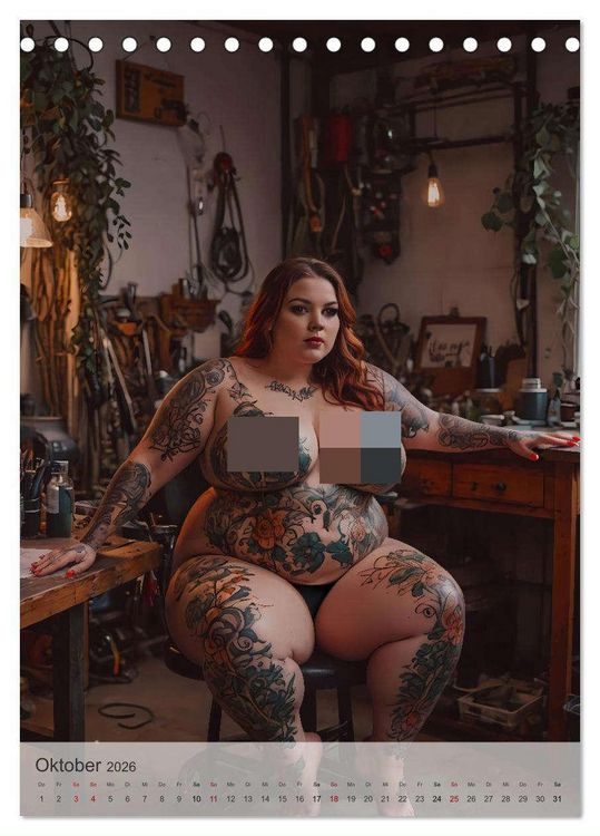 Produktbild: Verf&uuml;hrerische Momente - Kurven und Tattoos (Tischkalender 2026 DIN A5 hoch), CALVENDO Monatskalender
