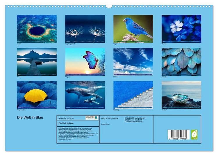 Produktbild: Die Welt in Blau (hochwertiger Premium Wandkalender 2026 DIN A2 quer), Kunstdruck in Hochglanz