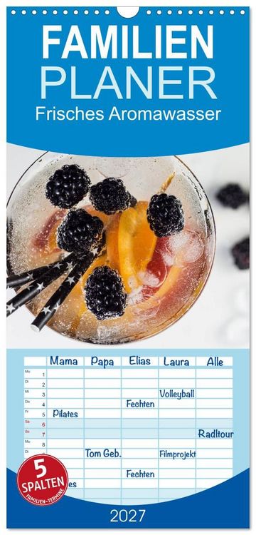 Produktbild: Familienplaner 2027 - Frisches Aromawasser mit 5 Spalten (Wandkalender, 21 x 45 cm) CALVENDO
