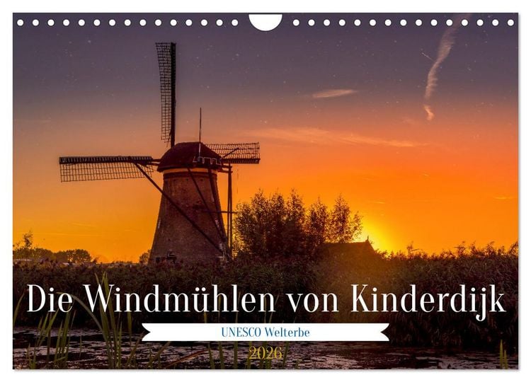 Produktbild: Die Windm&uuml;hlen von Kinderdijk - UNESCO Welterbe (Wandkalender 2026 DIN A4 quer), CALVENDO Monatskalender