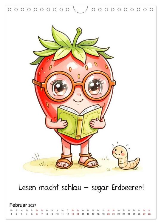 Produktbild: Erdbeer Kalender - Niedliche Illustrationen mit Spr&uuml;chen (Wandkalender 2027 DIN A4 hoch), CALVENDO Monatskalender