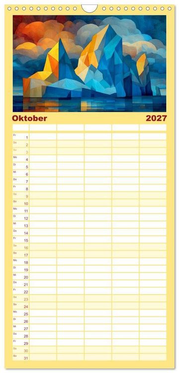 Produktbild: Familienplaner 2027 - Nordlicht in Facetten. Die Arktis in geometrischer Bildsprache mit 5 Spalten (Wandkalender, 21 x 45 cm) CALVENDO