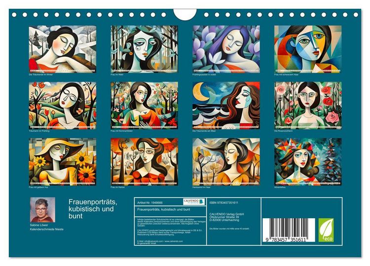 Produktbild: Frauenportr&auml;ts, kubistisch und bunt (Wandkalender 2026 DIN A4 quer), CALVENDO Monatskalender