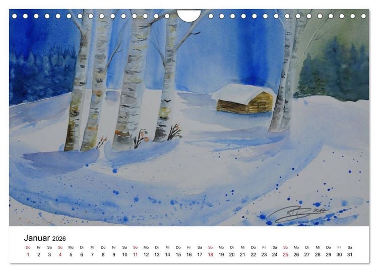 Produktbild: Landschafts-Aquarelle 2026 Roswita Ilona Baumann (Wandkalender 2026 DIN A4 quer), CALVENDO Monatskalender