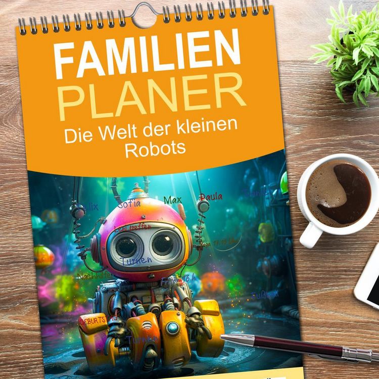 Produktbild: Familienplaner 2026 - Die Welt der kleinen Robots mit 5 Spalten (Wandkalender, 21 x 45 cm) CALVENDO