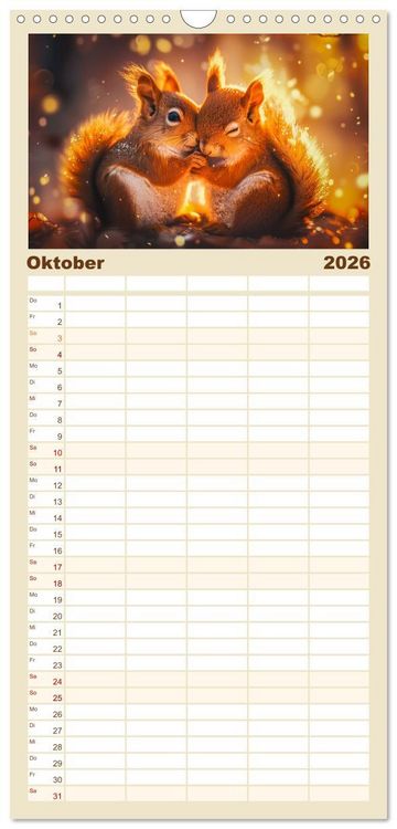 Produktbild: Familienplaner 2026 - Lustige Eichh&ouml;rnchen mit 5 Spalten (Wandkalender, 21 x 45 cm) CALVENDO
