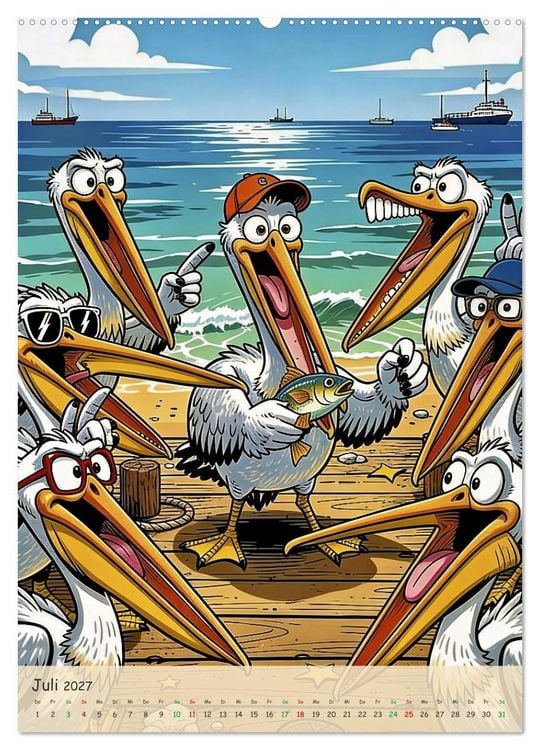 Produktbild: Lustige Pelikane - Comic (hochwertiger Premium Wandkalender 2027 DIN A2 hoch), Kunstdruck in Hochglanz