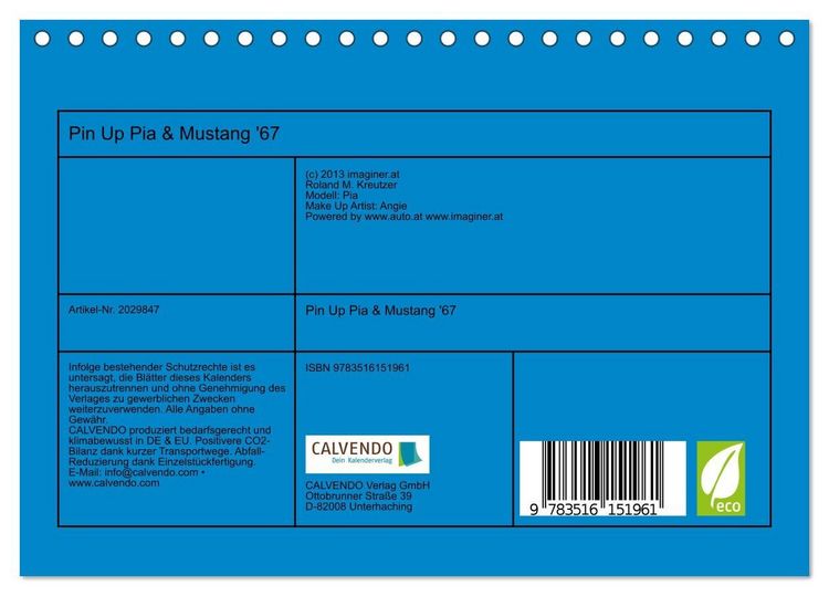 Produktbild: Pin Up Pia & Mustang '67 (Tischkalender 2026 DIN A5 quer), CALVENDO Monatskalender