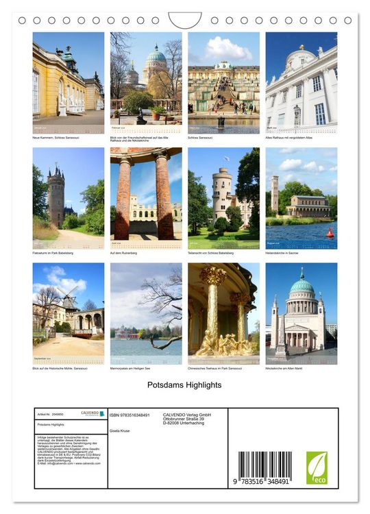 Produktbild: Potsdams Highlights (Wandkalender 2026 DIN A4 hoch), CALVENDO Monatskalender