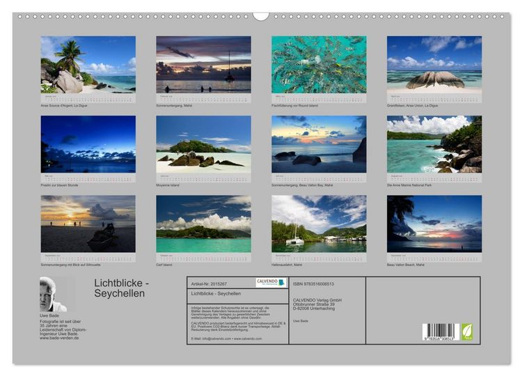 Produktbild: Lichtblicke - Seychellen (Wandkalender 2026 DIN A2 quer), CALVENDO Monatskalender