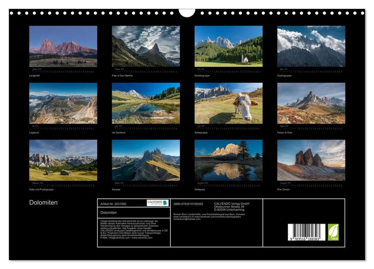 Produktbild: Dolomiten (Wandkalender 2026 DIN A3 quer), CALVENDO Monatskalender