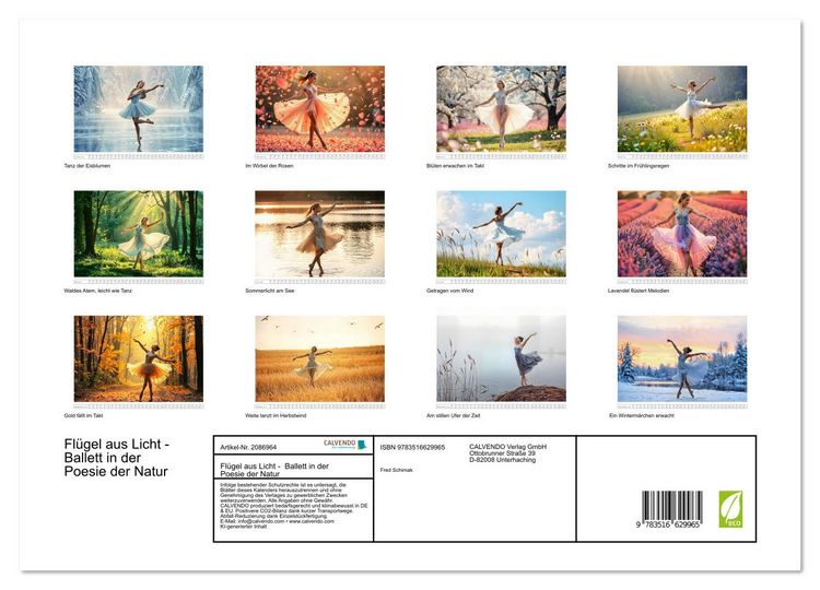 Produktbild: Fl&uuml;gel aus Licht - Ballett in der Poesie der Natur (Wandkalender 2026 DIN A3 quer), CALVENDO Monatskalender